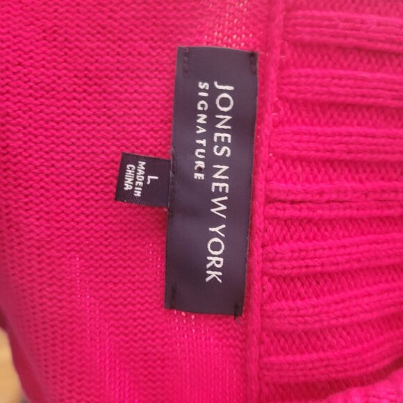 Jones New York Signature Large Pink Knit Cardigan Button Closure Ribbed Collar L - Picture 4 of 5